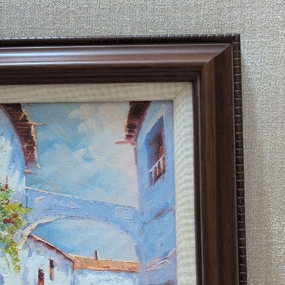 Charming Impasto Painted European Village Scene Framed Art Signed - Picture 2 of 10